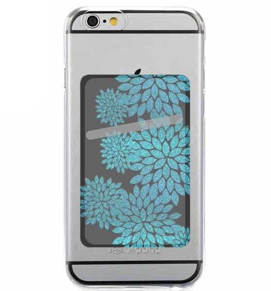  aqua glitter flowers on black para Slot Card