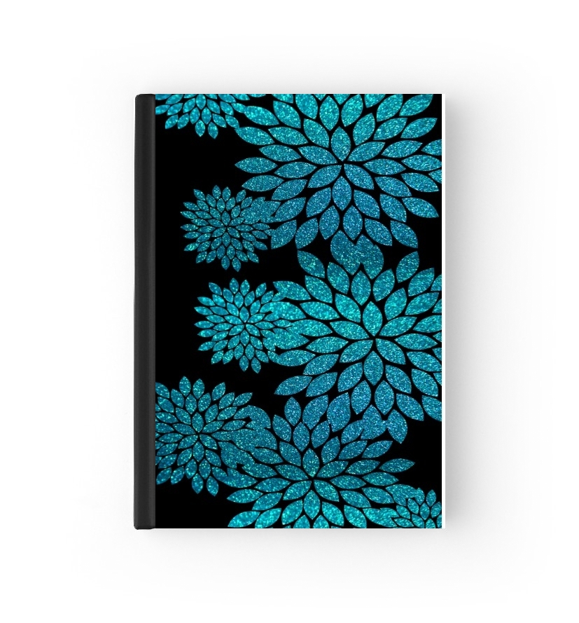  aqua glitter flowers on black para Personalizable calendario escolar