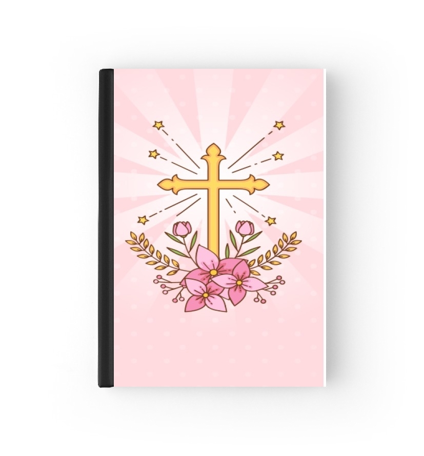  Communion cross with flowers girl para cubierta de pasaporte