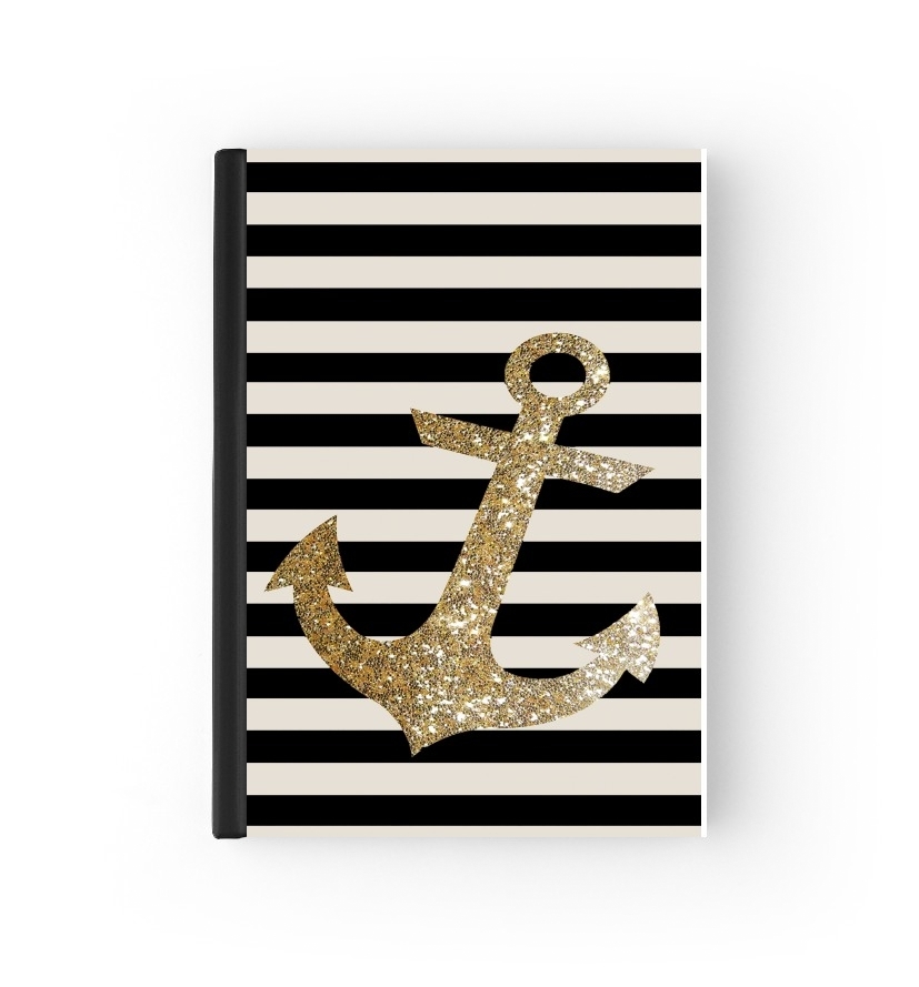  gold glitter anchor in black para cubierta de pasaporte