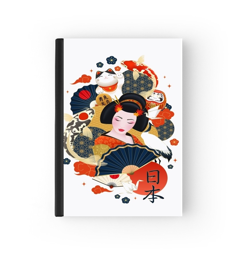  Japanese geisha surrounded with colorful carps para cubierta de pasaporte