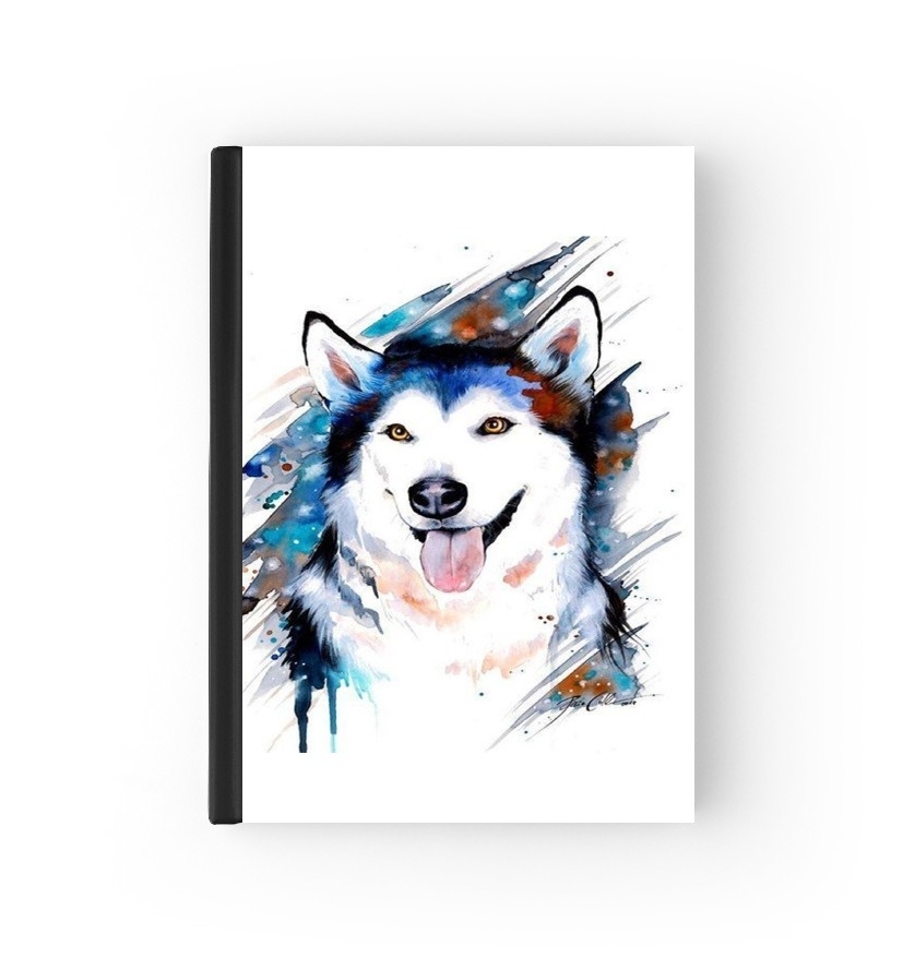   siberian husky watercolor para cubierta de pasaporte