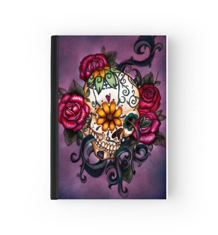  Skull flowers - púrpura para cubierta de pasaporte