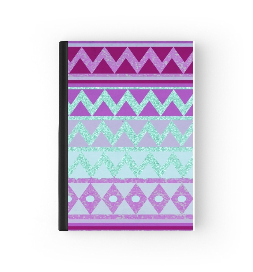  Tribal Chevron in pink and mint glitter para cubierta de pasaporte