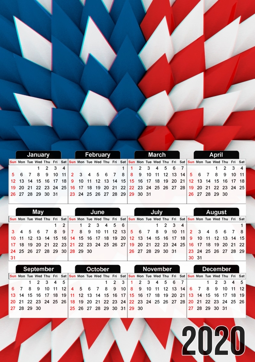  3D Poly USA flag para A3 Photo Calendar 30x43cm