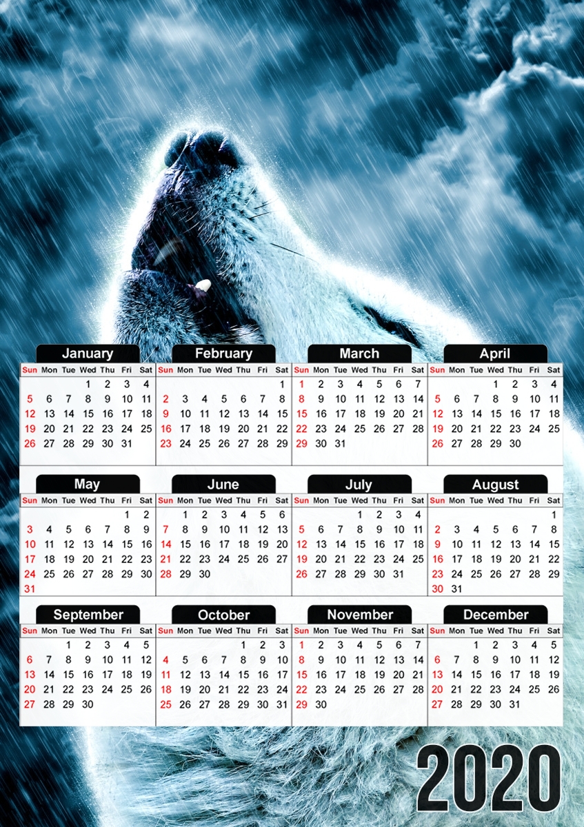  A howling wolf in the rain para A3 Photo Calendar 30x43cm