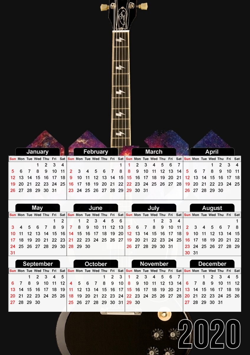  AcDc Guitare Gibson Angus para A3 Photo Calendar 30x43cm