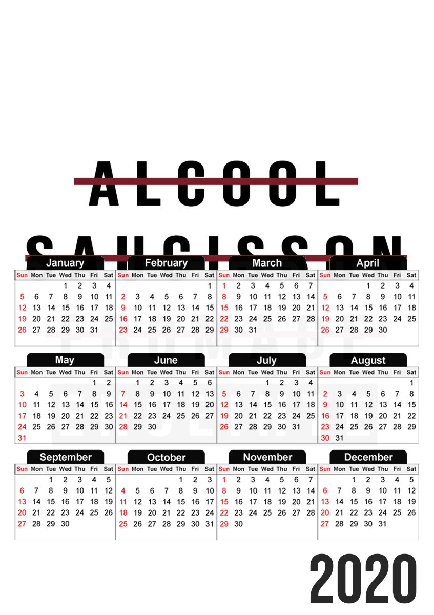  Alcool Saucisson Fromage Enceinte para A3 Photo Calendar 30x43cm