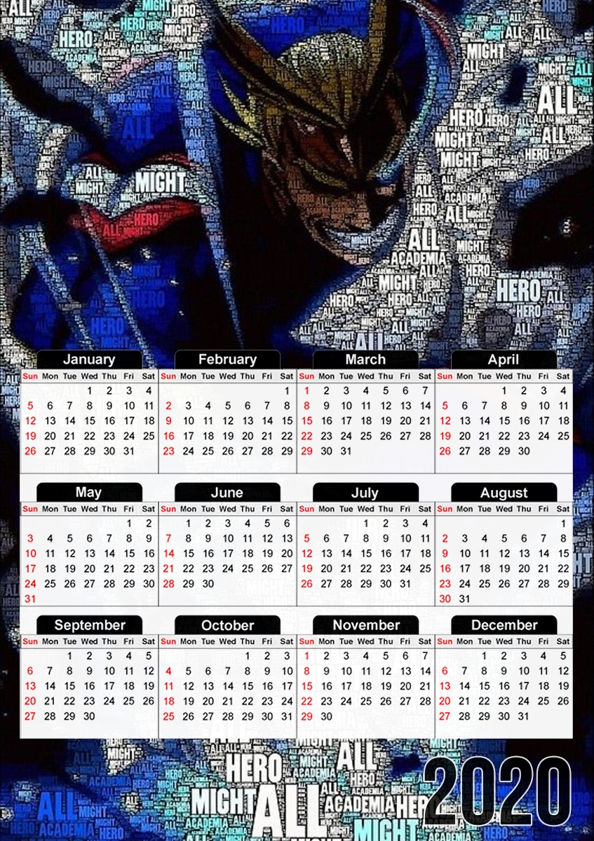  All Might Toshinori Word Art para A3 Photo Calendar 30x43cm