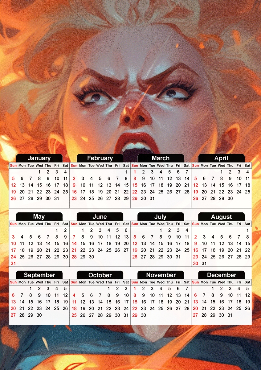  Angry Girl para A3 Photo Calendar 30x43cm