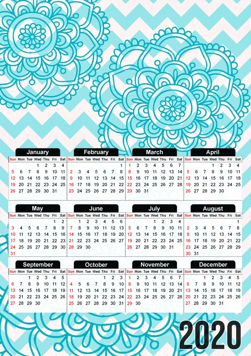  aqua chevrons and flowers para A3 Photo Calendar 30x43cm