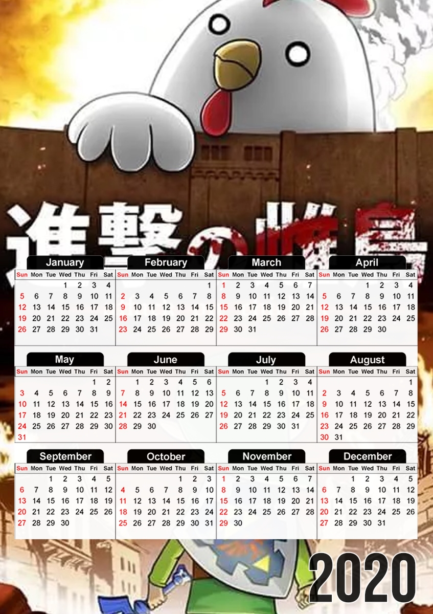  Attack On Chicken para A3 Photo Calendar 30x43cm