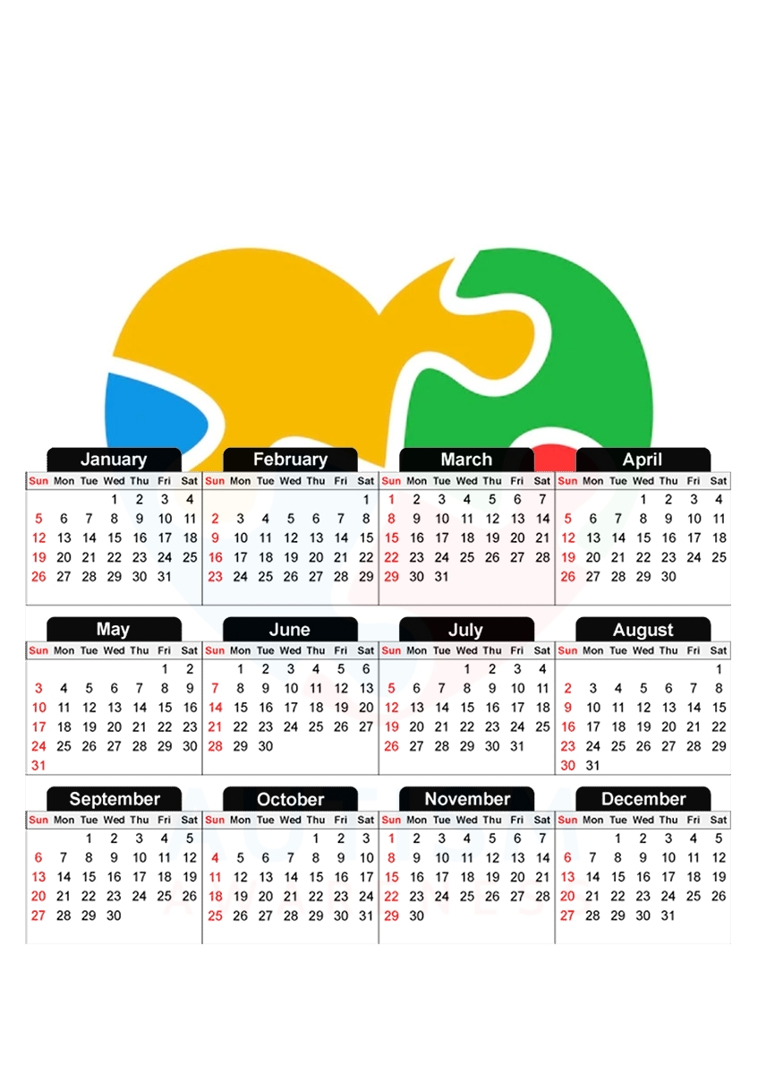  Autisme Awareness para A3 Photo Calendar 30x43cm