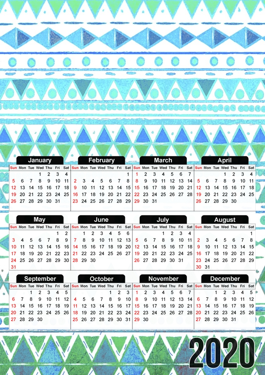  Aztec Aqua para A3 Photo Calendar 30x43cm