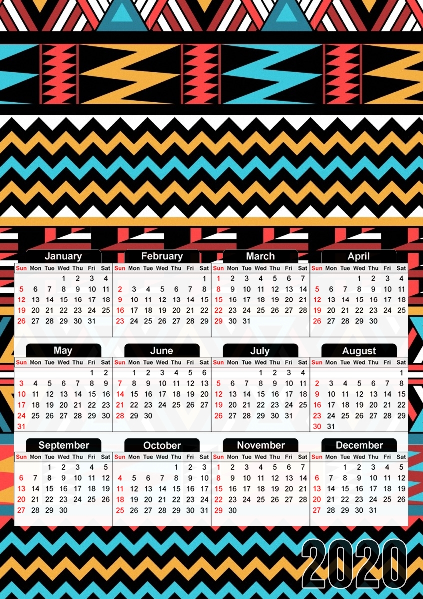  aztec pattern red Tribal para A3 Photo Calendar 30x43cm