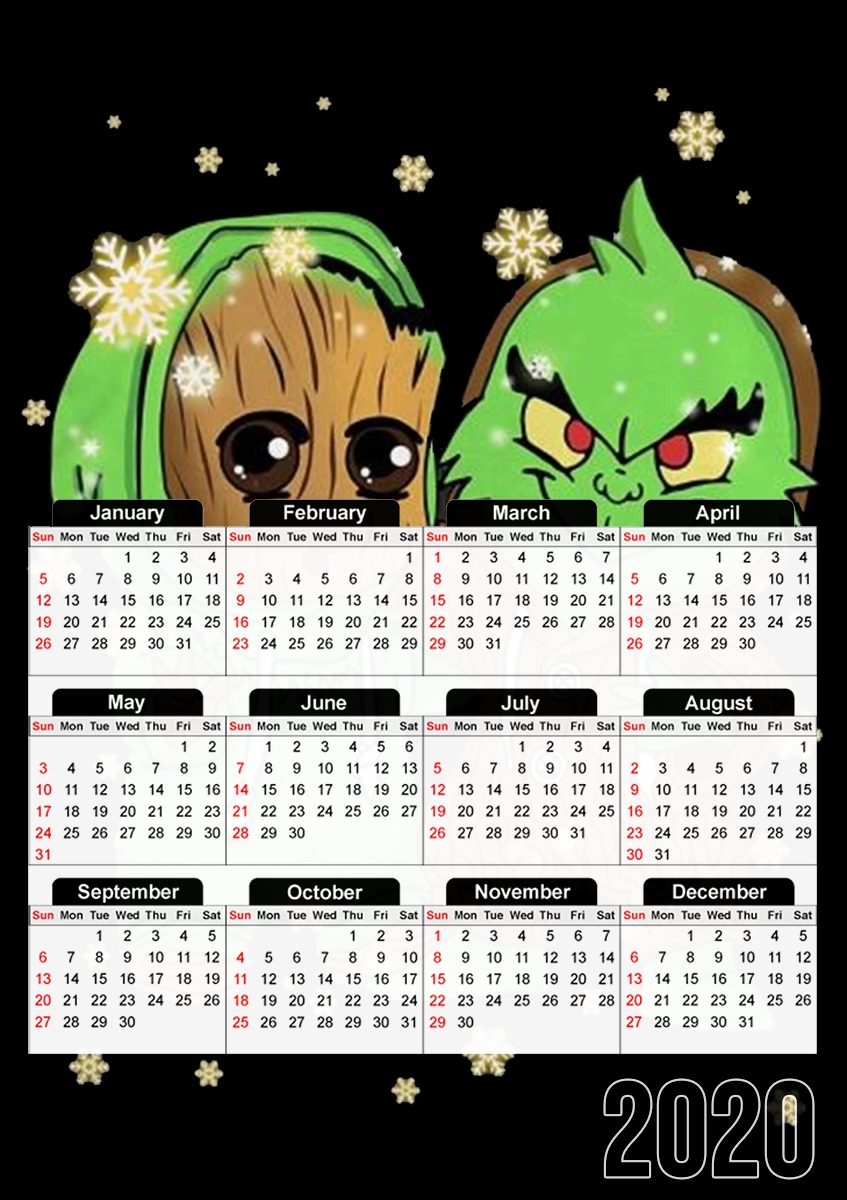  Baby Groot and Grinch Christmas para A3 Photo Calendar 30x43cm