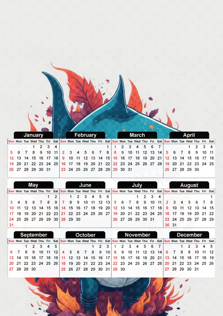  Baby Shark  para A3 Photo Calendar 30x43cm