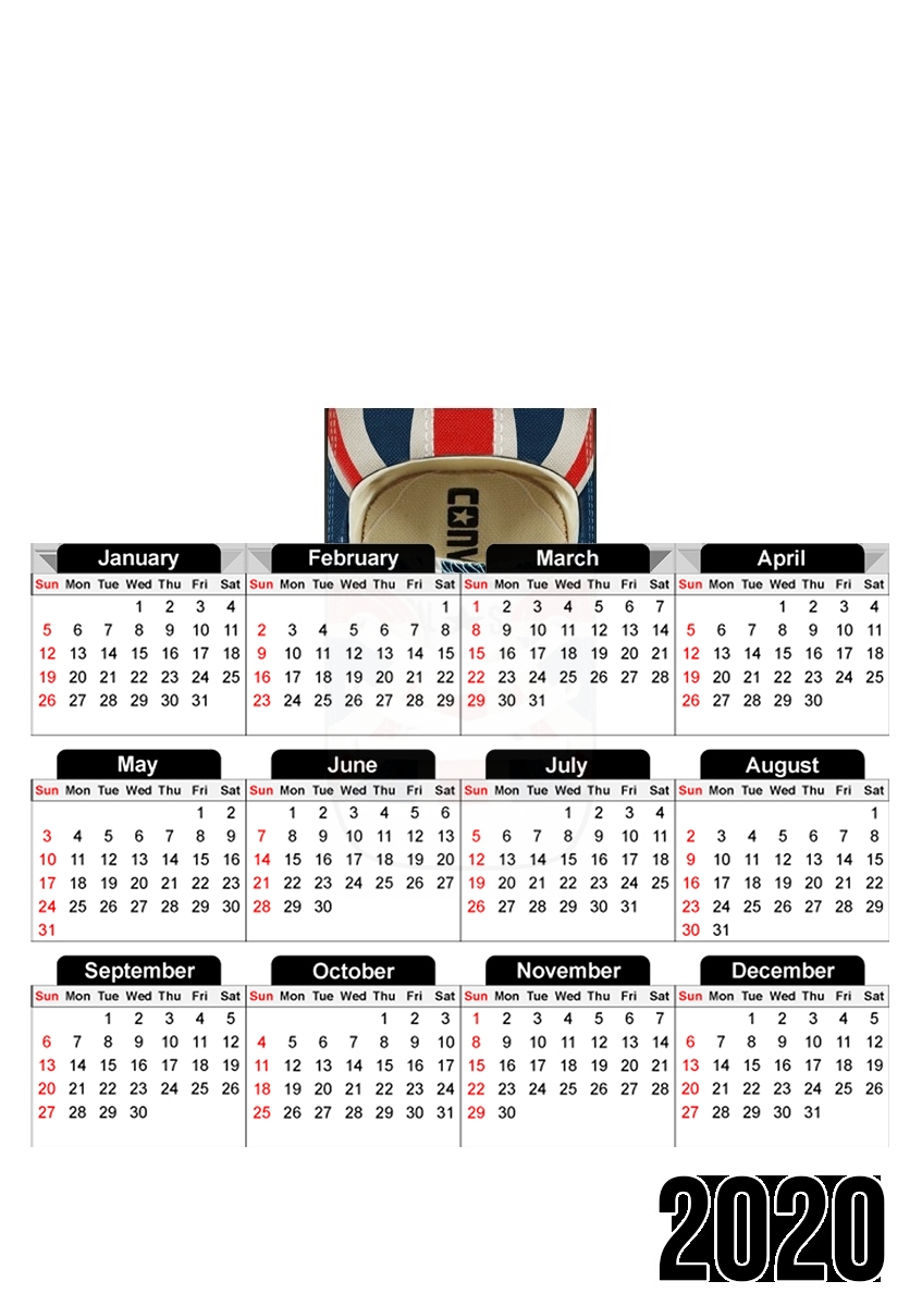  All Star Basket shoes Union Jack London para A3 Photo Calendar 30x43cm