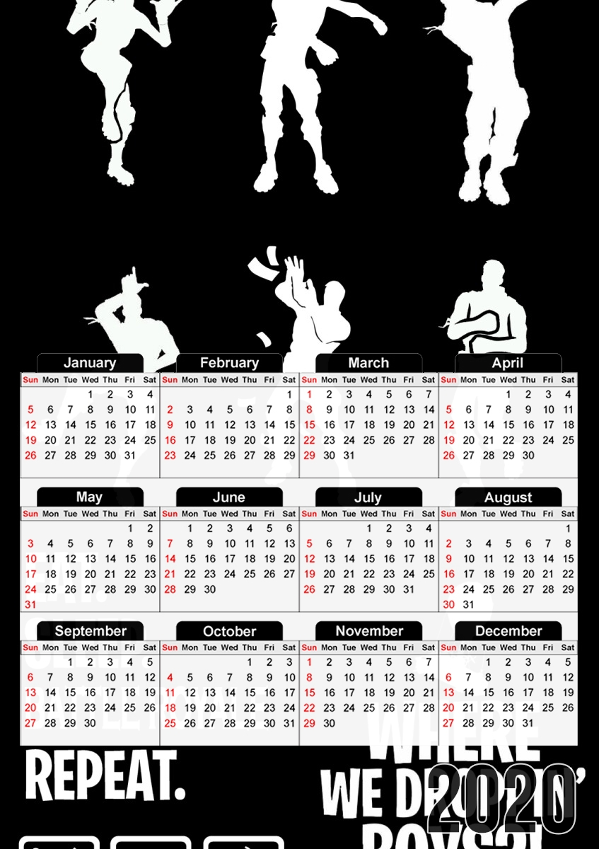  Battle Royal FN Eat Sleap Repeat Dance para A3 Photo Calendar 30x43cm