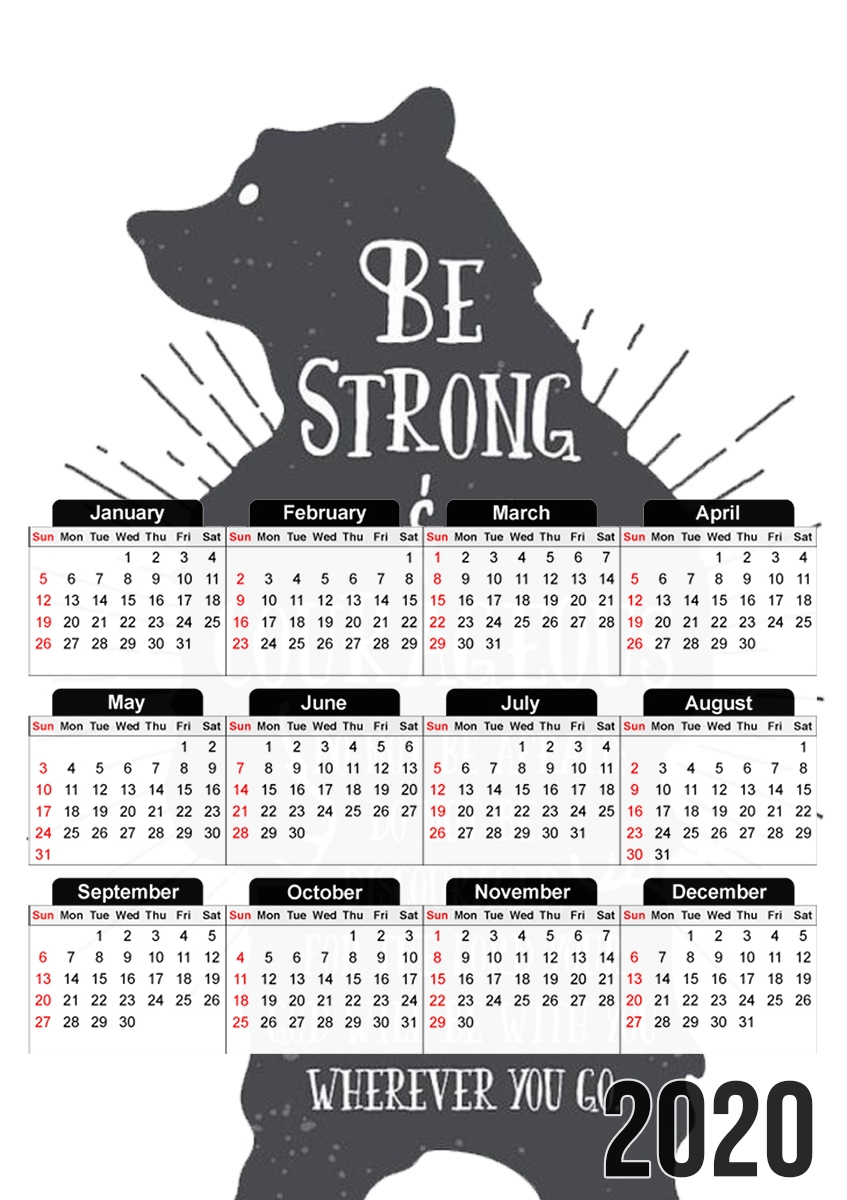  Be Strong and courageous Joshua 1v9 Bear para A3 Photo Calendar 30x43cm