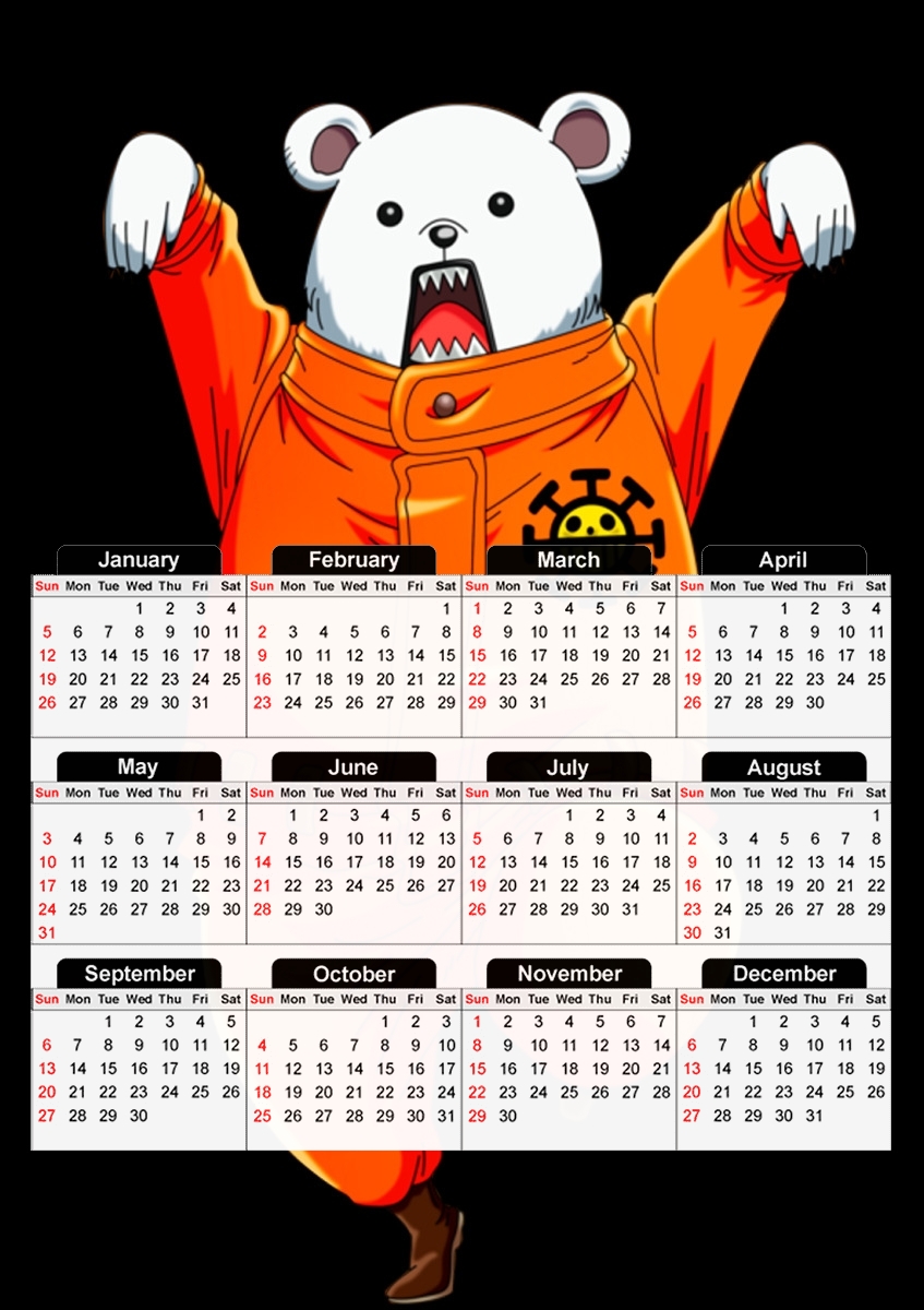  Bepo Pirats One Piece para A3 Photo Calendar 30x43cm