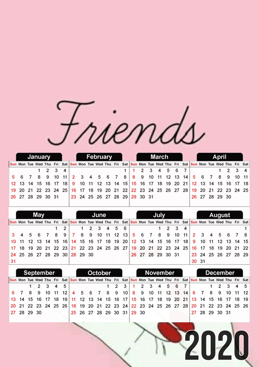  BFF Best Friends Pink Friends Side para A3 Photo Calendar 30x43cm