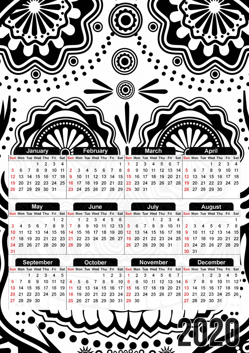  black and white sugar skull para A3 Photo Calendar 30x43cm