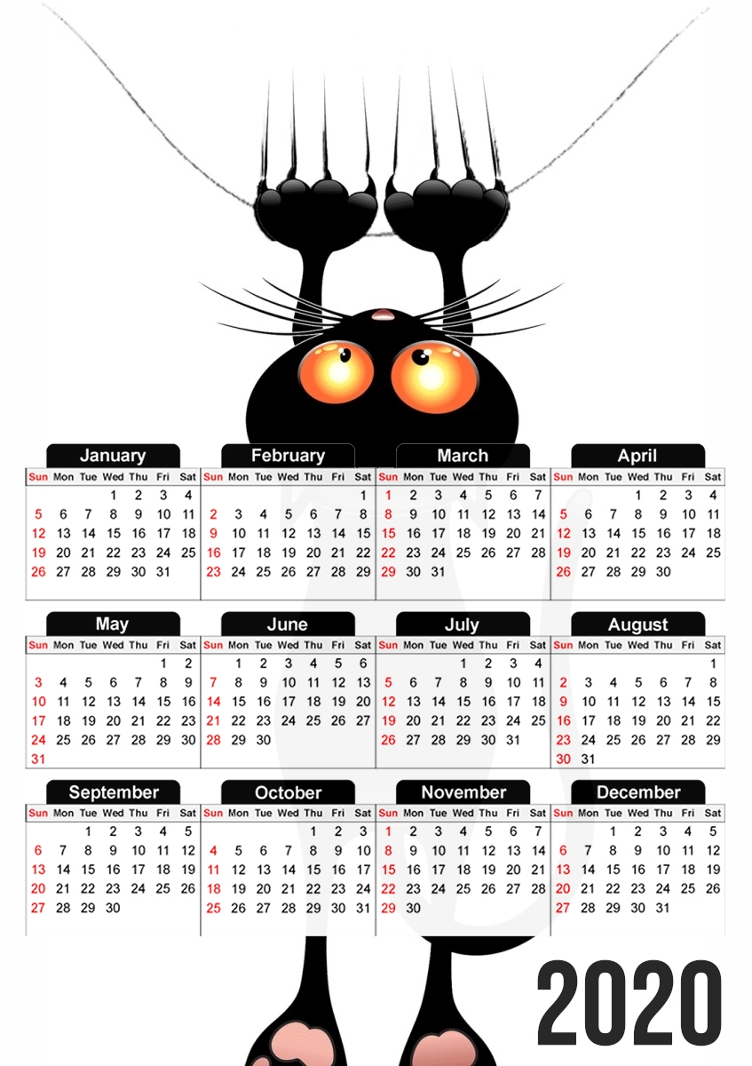  Black Cat Cartoon Hang para A3 Photo Calendar 30x43cm