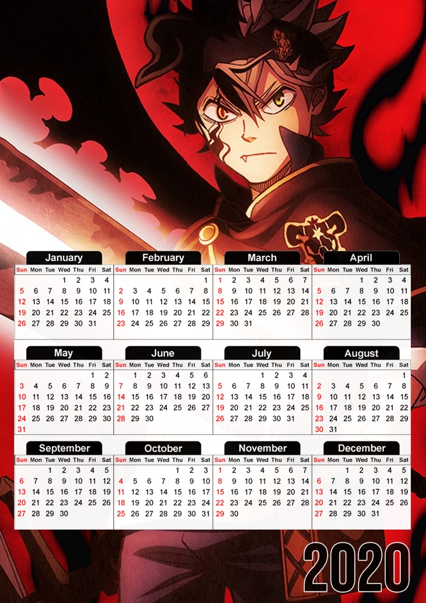  Black Clover Asta The Demon para A3 Photo Calendar 30x43cm