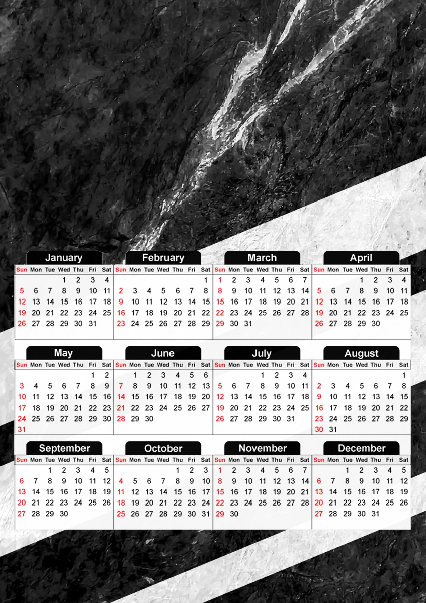  Black Striped Marble para A3 Photo Calendar 30x43cm