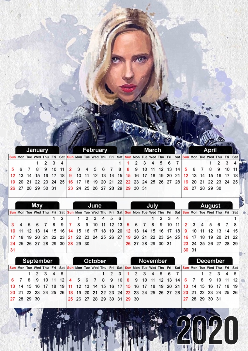  Black Widow Watercolor art para A3 Photo Calendar 30x43cm