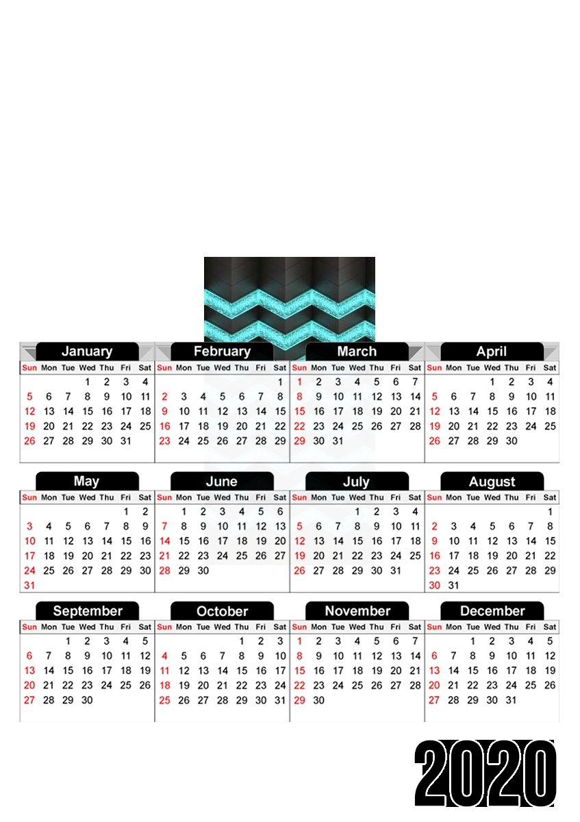  Blue Glitter Chevron para A3 Photo Calendar 30x43cm