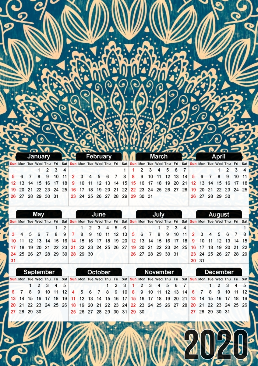  Blue Organic boho mandala para A3 Photo Calendar 30x43cm