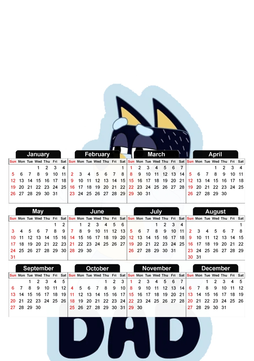  Bluey Dad para A3 Photo Calendar 30x43cm