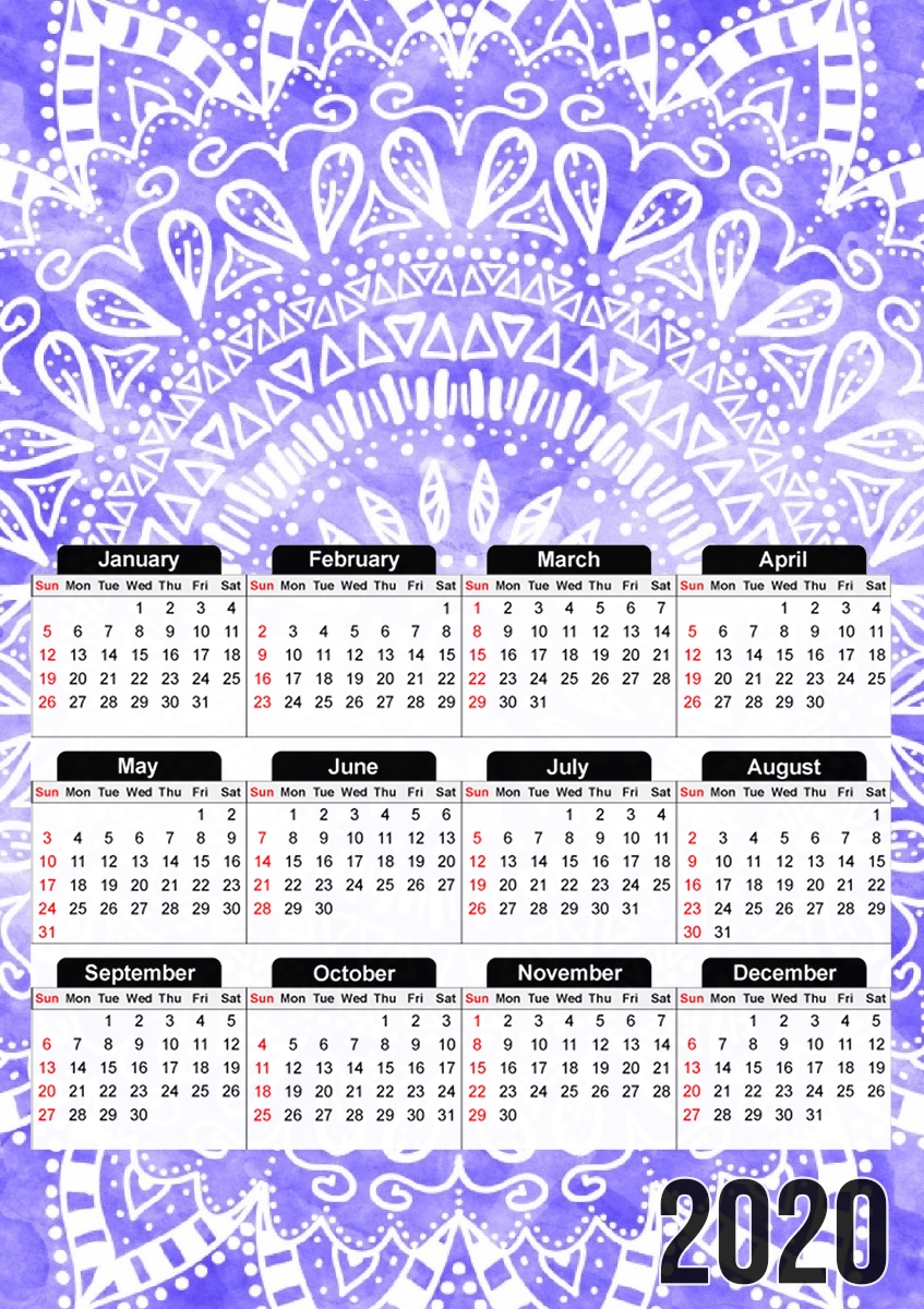  Bohemian Flower Mandala in purple para A3 Photo Calendar 30x43cm