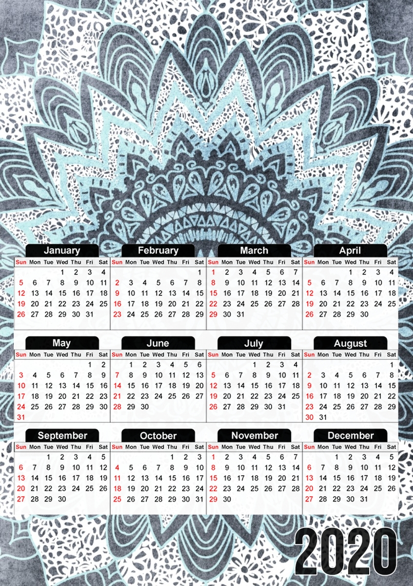  Bohochic Mandala in Blue para A3 Photo Calendar 30x43cm