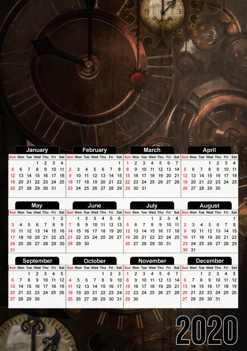  Brown steampunk clocks and gears para A3 Photo Calendar 30x43cm