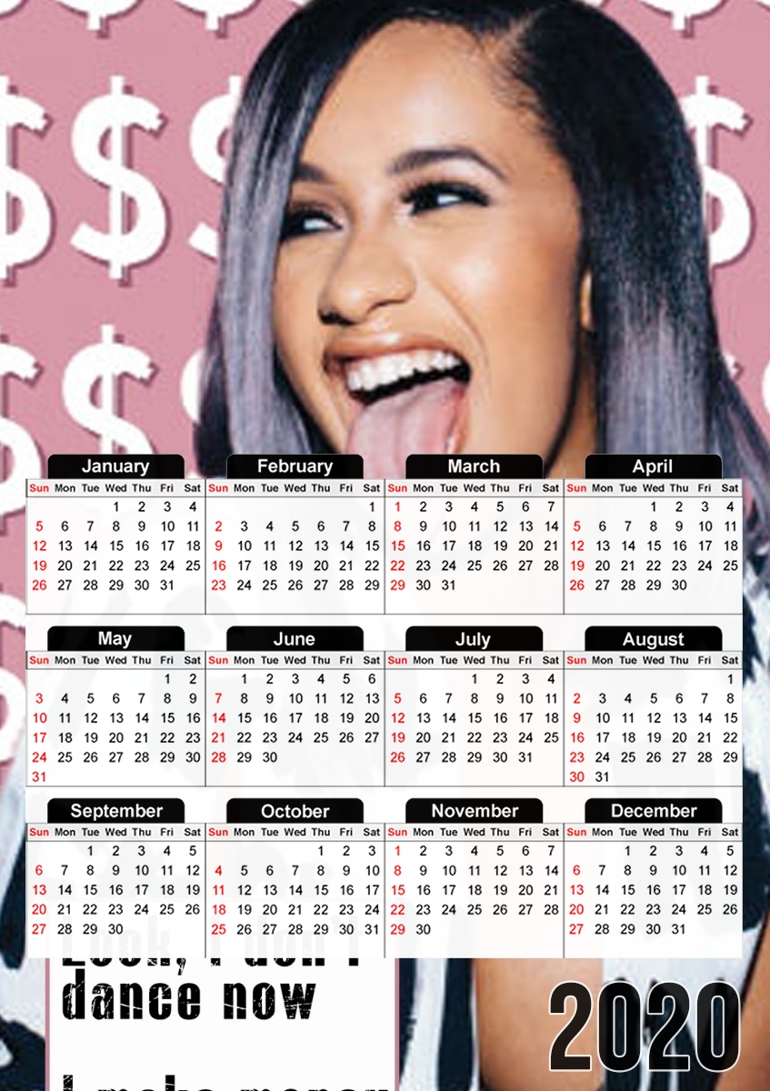  Cardie B Money Moves Music RAP para A3 Photo Calendar 30x43cm