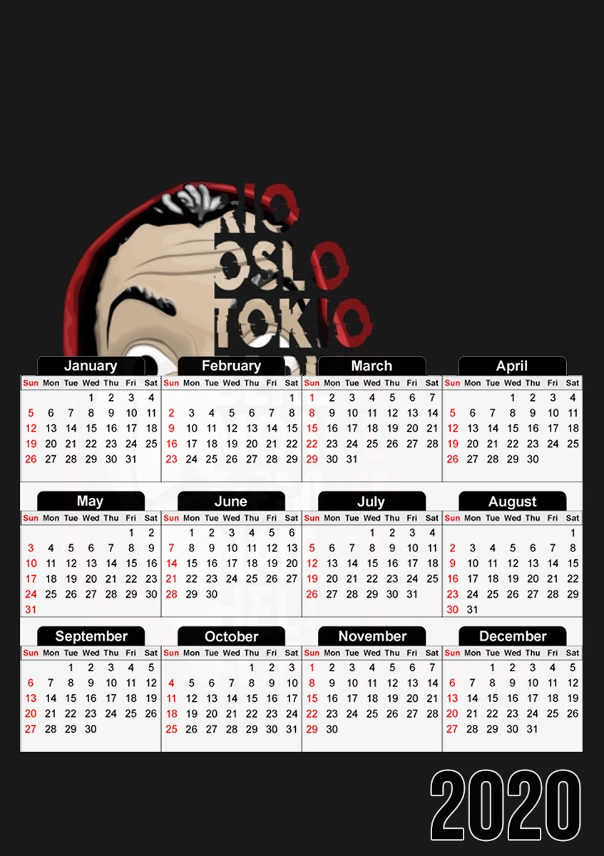  Casa de Papel Mask Vilain para A3 Photo Calendar 30x43cm