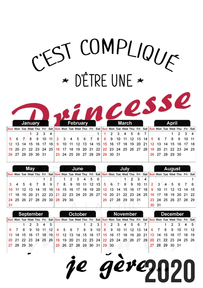  Cest complique detre une princesse et une aide soignante a la fois para A3 Photo Calendar 30x43cm