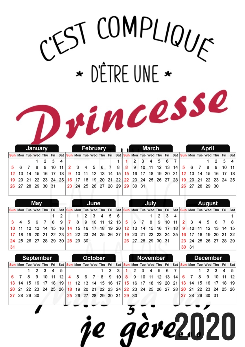  Cest complique detre une princesse et une factrice para A3 Photo Calendar 30x43cm