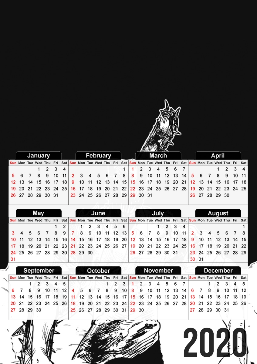  chainsaw man black and white para A3 Photo Calendar 30x43cm