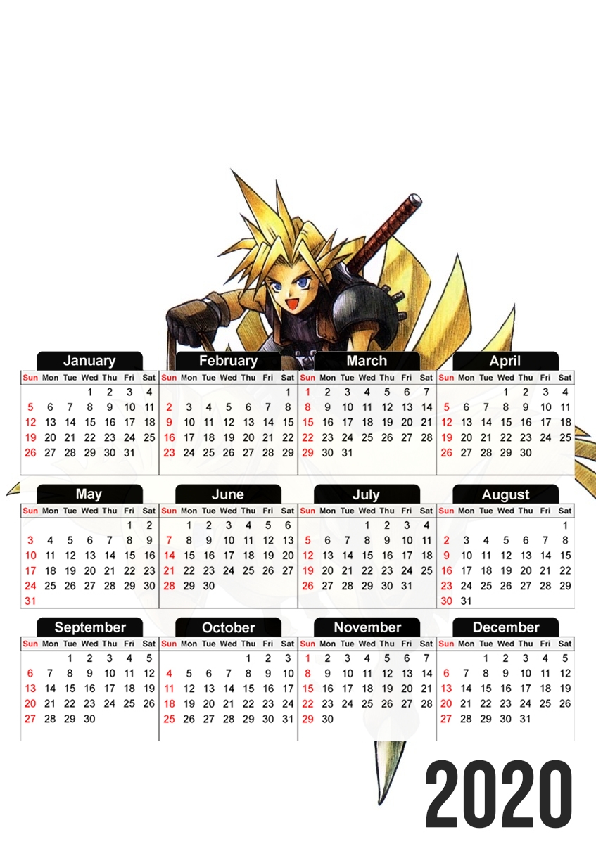  Chocobo and Cloud para A3 Photo Calendar 30x43cm