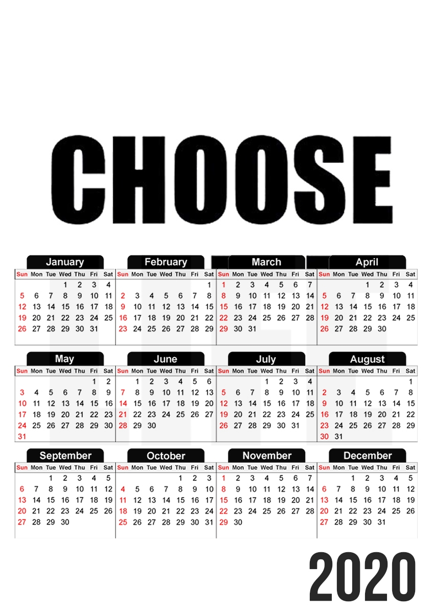  Choose Life para A3 Photo Calendar 30x43cm