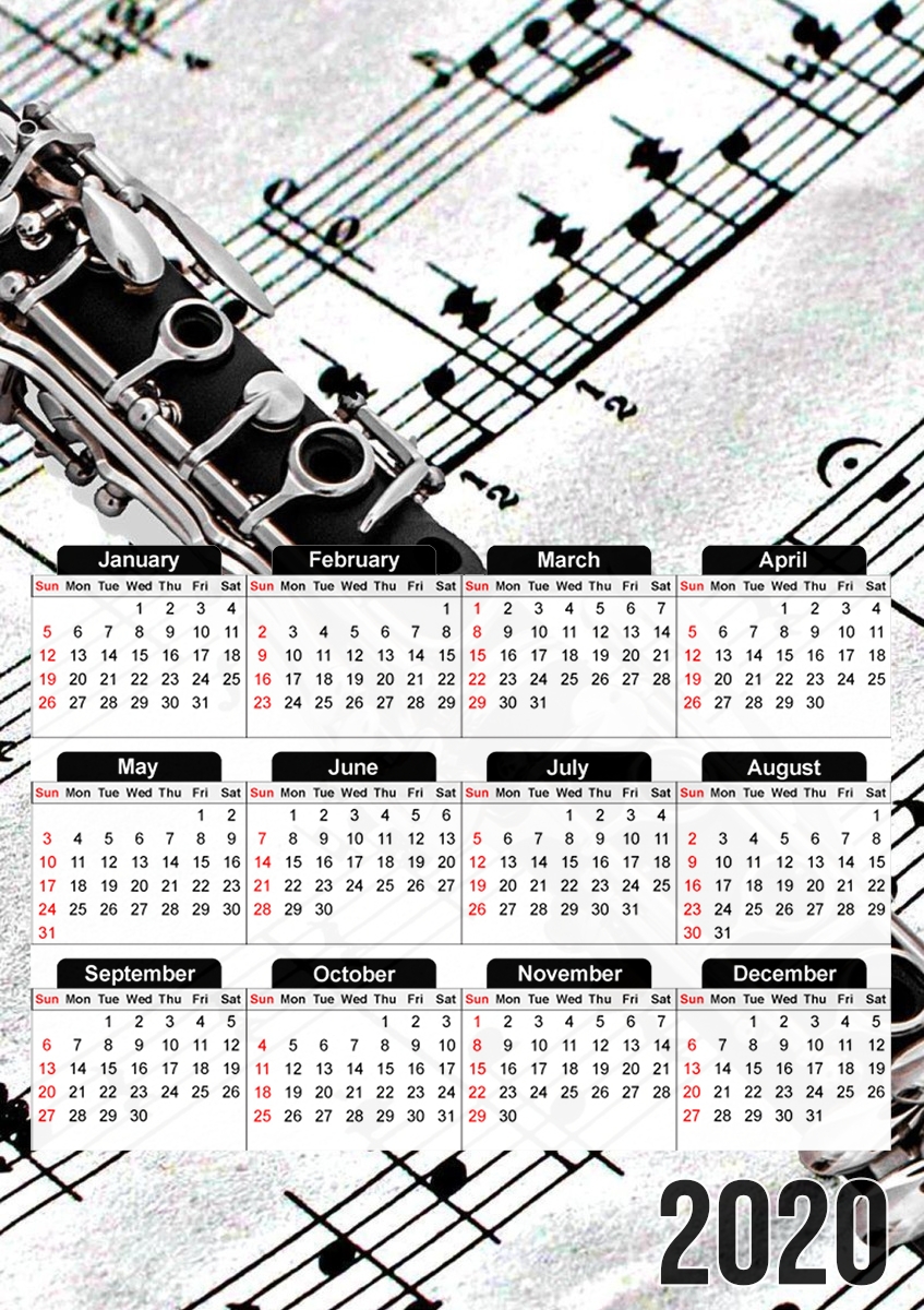  Clarinette Musical Notes para A3 Photo Calendar 30x43cm