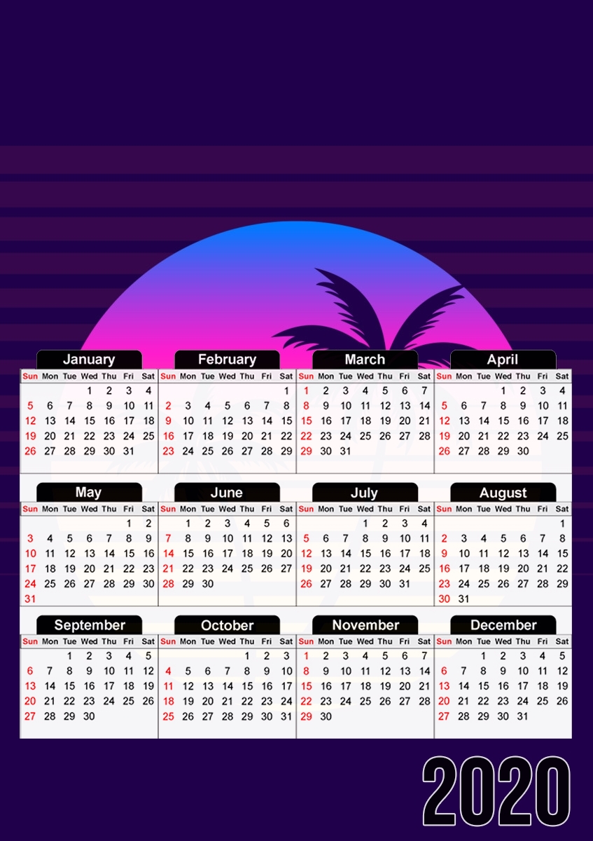  Classic retro 80s style tropical sunset para A3 Photo Calendar 30x43cm