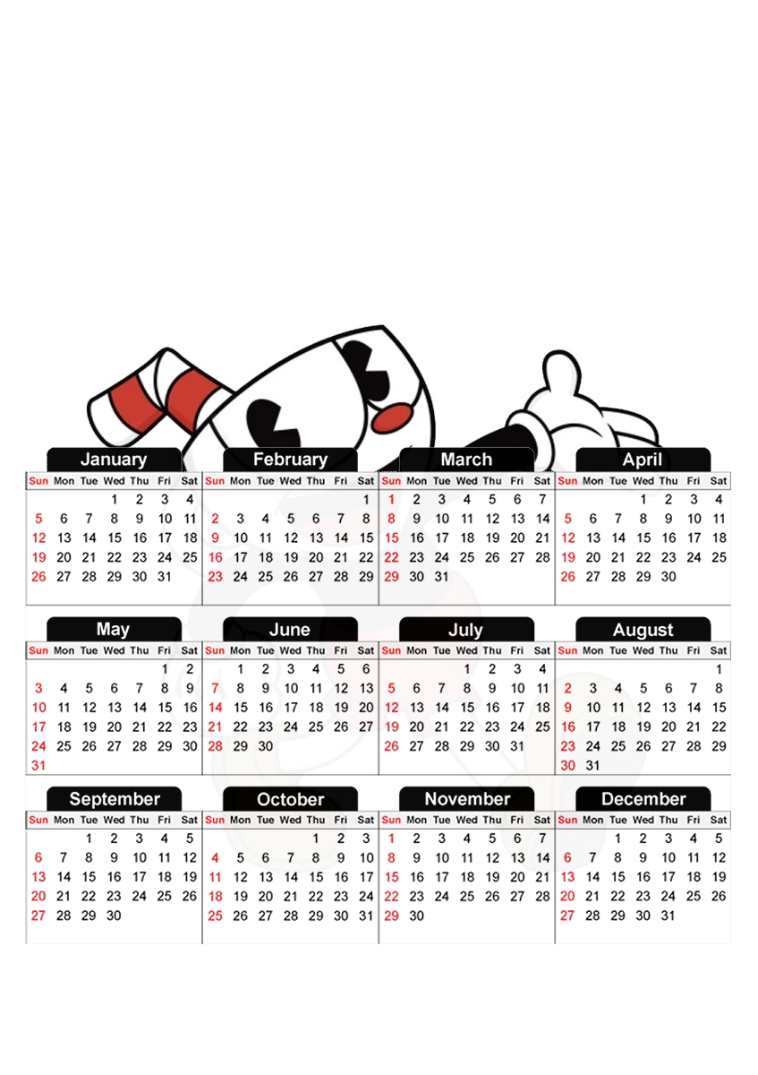  Cuphead para A3 Photo Calendar 30x43cm