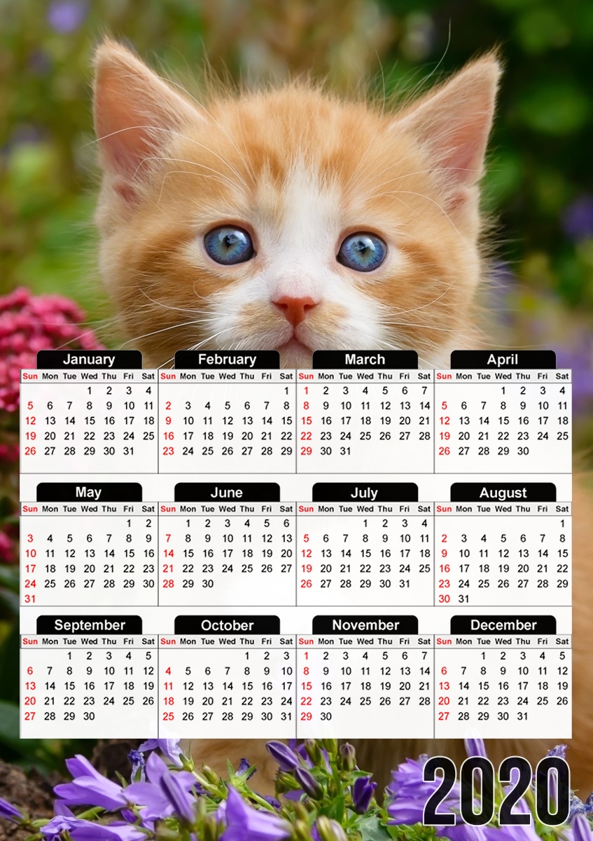  Cute ginger kitten in a flowery garden, lovely and enchanting cat para A3 Photo Calendar 30x43cm