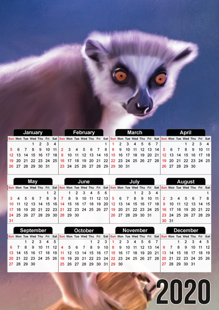  Cute painted Ring-tailed lemur para A3 Photo Calendar 30x43cm