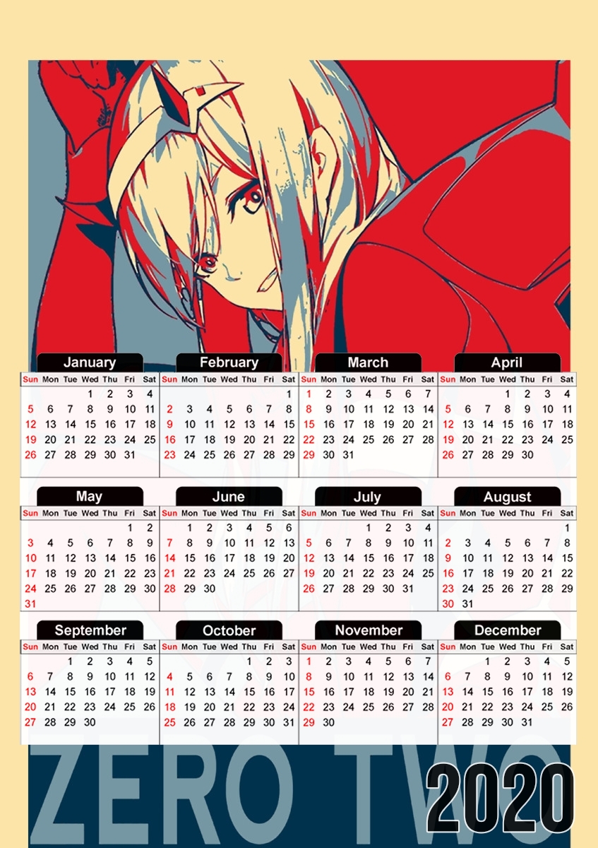  Darling Zero Two Propaganda para A3 Photo Calendar 30x43cm